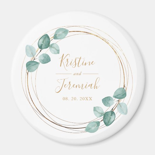 Aimant Mariage de script or Eucalyptus moderne (Devant)