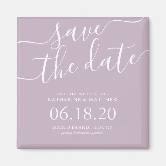 Aimant Mariage de script violet clair moderne Enregistrer (Devant)