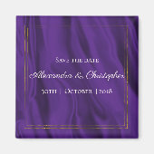 Aimant Mariage de soie violet et or Enregistrer la date (Devant)