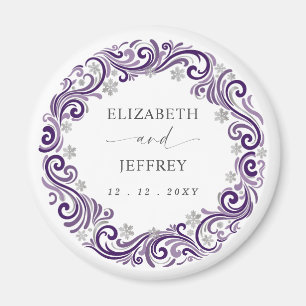 Aimant Mariage d'hiver aux flocons de neige violet argent