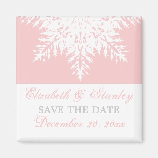 Aimant Mariage d'hiver rose flocon de neige Save the Date (Devant)
