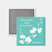 Aimant Mariage d'orchidées - bleu et blanc turquoi (Recto/Verso)