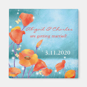 Aimant Mariage du coquelicot rouge Turquoise Enregistrer