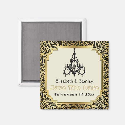 Aimant Mariage d'un lustre Art déco Enregistrer la date (Recto/Verso)