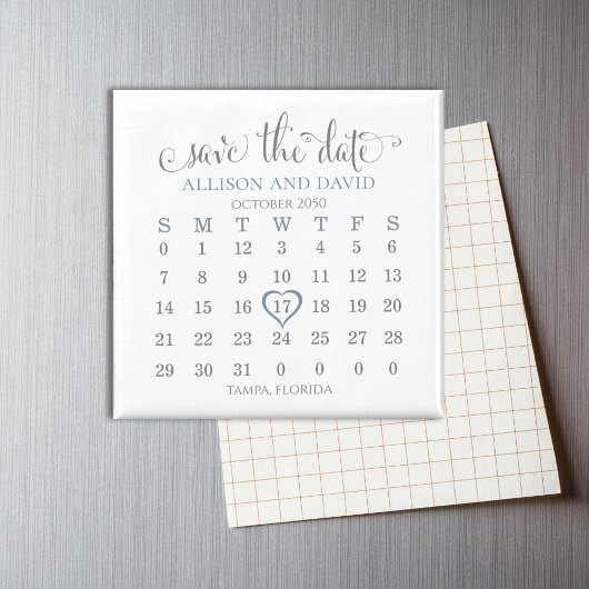 Aimant Mariage Dusty Blue 5 lignes Calendrier Enregistrer