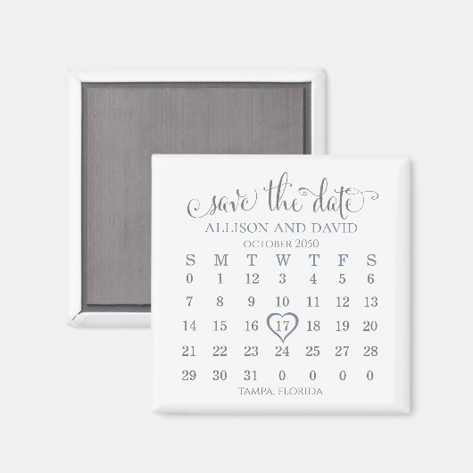 Aimant Mariage Dusty Blue 5 lignes Calendrier Enregistrer (Recto/Verso)