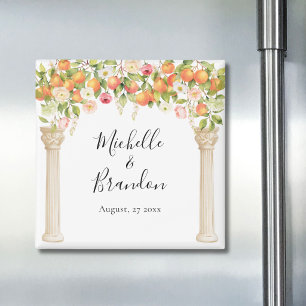 Aimant Mariage élégant aquarelle orange personnalisé