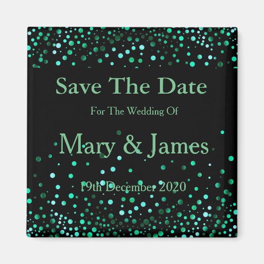 Aimant Mariage Élégant Enregistrer La Date GreenGlitter É (Devant)