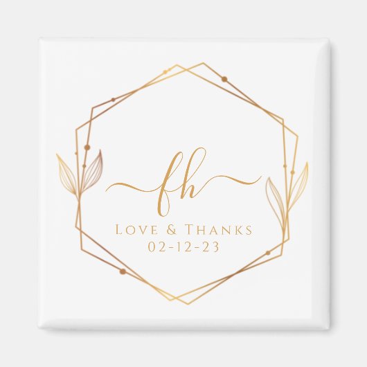 Aimant Mariage Élégant Remerciements Monogramme Or Blanc (Devant)