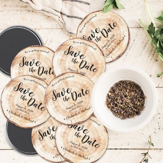 Aimant Mariage en bois rustique Enregistrer la date Perso