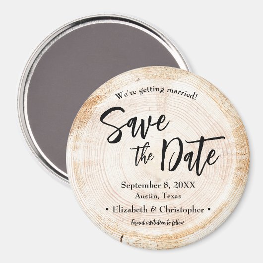 Aimant Mariage en tranche de bois rustique Enregistrer la (Recto/Verso)