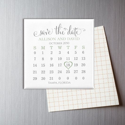 Aimant Mariage Enregistrer la date Sage 5 lignes Calendri