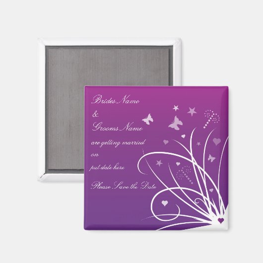 Aimant Mariage Enregistrer L'Aimant Date - Papillon Viole (Recto/Verso)