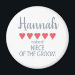 Aimant Mariage et mariage fête 5 Coeur nièce de la chambr<br><div class="desc">Les membres de la fête nuptiale et de la fête de mariage se sentiront aimés et appréciés avec un cadeau "cinq coeurs" fait spécialement pour eux. L’amour est ce dont il s’agit. Qu’il s’agisse d’un mariage de la ville ou d’un mariage de destination, les articles personnalisés vous apporteront des sourires....</div>