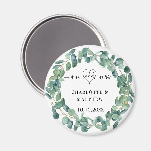 Aimant Mariage eucalyptus couronne m. mrs enregistrer la  (Recto/Verso)