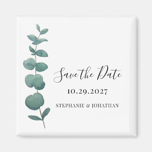 Aimant Mariage Eucalyptus Enregistrer La Date (Devant)