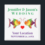 Aimant Mariage Favoriser Fish Cute Tropical Beach Destina<br><div class="desc">Avez-vous un mariage tropical de destination ou peut-être vous mariez-vous à un aquarium ? Ce mignon aimant de poisson personnalisé fera une faveur de mariage parfaite pour vos invités, ou juste commander quelques-uns pour souvenirs pour vous-même et votre fête de mariée! Personnalisez avec les noms, la date et l'emplacement de...</div>