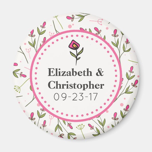 Aimant Mariage Fleur sauvage à longue tige rose et vert (Devant)