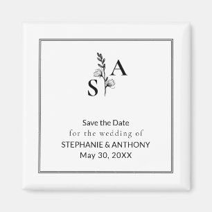 Aimant Mariage Fleur sauvage minimaliste BW Monogram