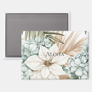 Aimant Mariage Fleurs Blanches Bleues Tropicales