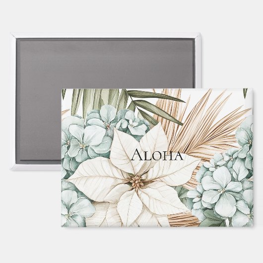 Aimant Mariage Fleurs Blanches Bleues Tropicales (Recto/Verso)