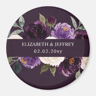 Aimant Mariage Floral Aubergine Ivoire Violet Prune