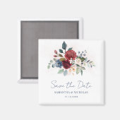 Aimant Mariage Floral Bourgogne Sauvez la date (Recto/Verso)