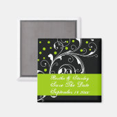 Aimant Mariage floral noir vert Enregistrer la date (Recto/Verso)