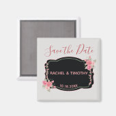 Aimant Mariage floral rose et argent Enregistrer la date (Recto/Verso)