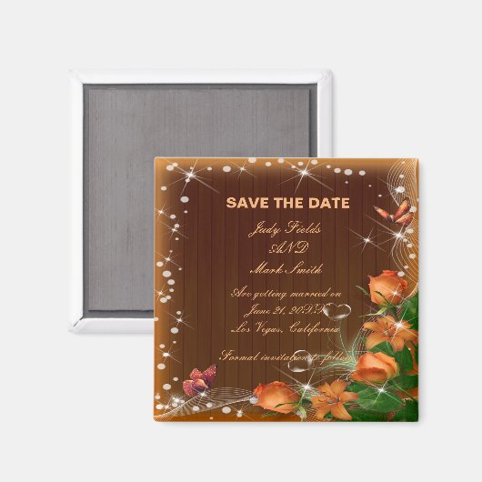 Aimant Mariage Floral Rustique En Bois Sombre Enregistrer (Recto/Verso)