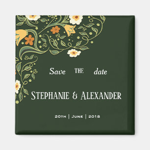 Aimant Mariage floral vert Enregistrer la date