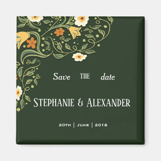 Aimant Mariage floral vert Enregistrer la date