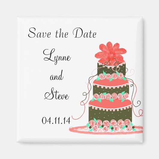 Aimant Mariage Gâteau Enregistrer la date (Devant)