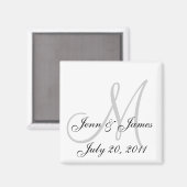 Aimant Mariage mariée Groom Date Monogramme noir blanc (Recto/Verso)