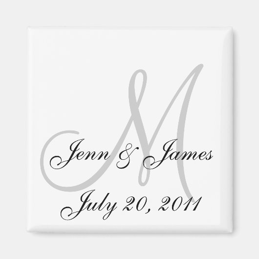 Aimant Mariage mariée Groom Date Monogramme noir blanc (Devant)