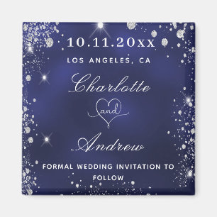 Aimant Mariage marine bleu argent parties scintillant enr