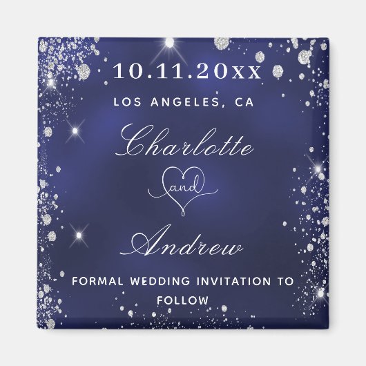 Aimant Mariage marine bleu argent parties scintillant enr (Devant)
