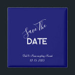 Aimant Mariage minimaliste bleu et blanc Enregistrer la d<br><div class="desc">. : Un Mariage minimaliste enregistre la date avec un bel arrière - plan bleu indigo et une police blanche contrastée . : Entièrement personnalisable- changer le texte, la police, la taille de police et la couleur de police. . : Coordonner les éléments disponibles . : Conception disponible en d'autres...</div>