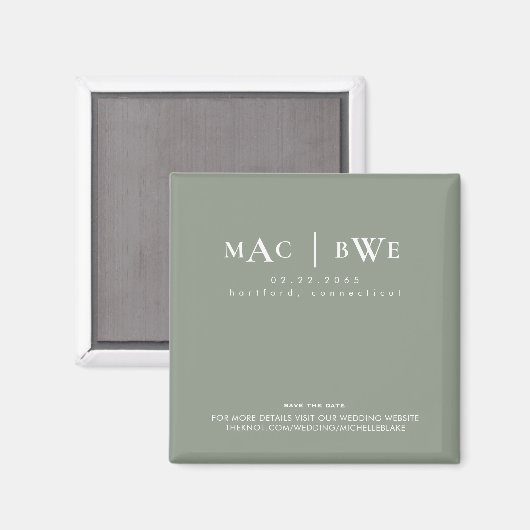 Aimant Mariage Monogramme simple Enregistrer Date Sage Ma (Recto/Verso)