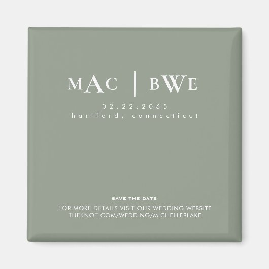 Aimant Mariage Monogramme simple Enregistrer Date Sage Ma (Devant)