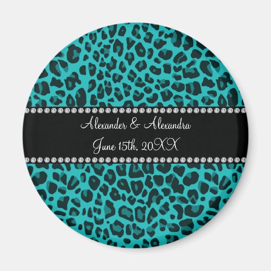 Aimant Mariage motif léopard turquoise en faveur (Devant)