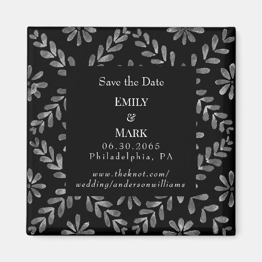 Aimant Mariage noir & blanc élégant Enregistrer la date (Devant)