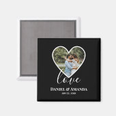 Aimant Mariage Photo Black Heart Frame Moderne Calligraph (Recto/Verso)