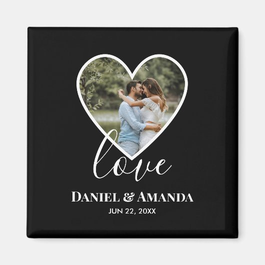 Aimant Mariage Photo Black Heart Frame Moderne Calligraph (Devant)