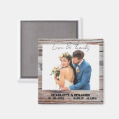 Aimant Mariage photo en bois rustique Faveur (Recto/Verso)