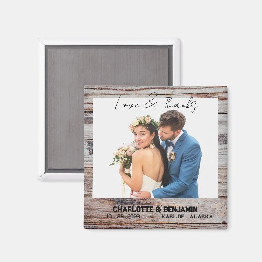 Aimant Mariage photo en bois rustique Faveur (Recto/Verso)