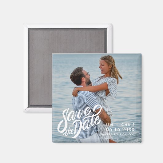 Aimant Mariage photo minimal Enregistrer la date (Recto/Verso)