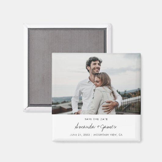 Aimant Mariage photo moderne simple Enregistrer la date F (Recto/Verso)