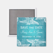Aimant Mariage Plage Enregistrer La Date Starfish Bleu (Recto/Verso)