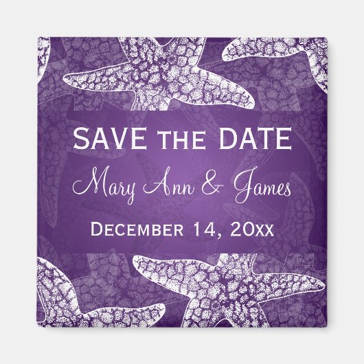 Aimant Mariage Plage Enregistrer La Date Starfish Purple (Devant)